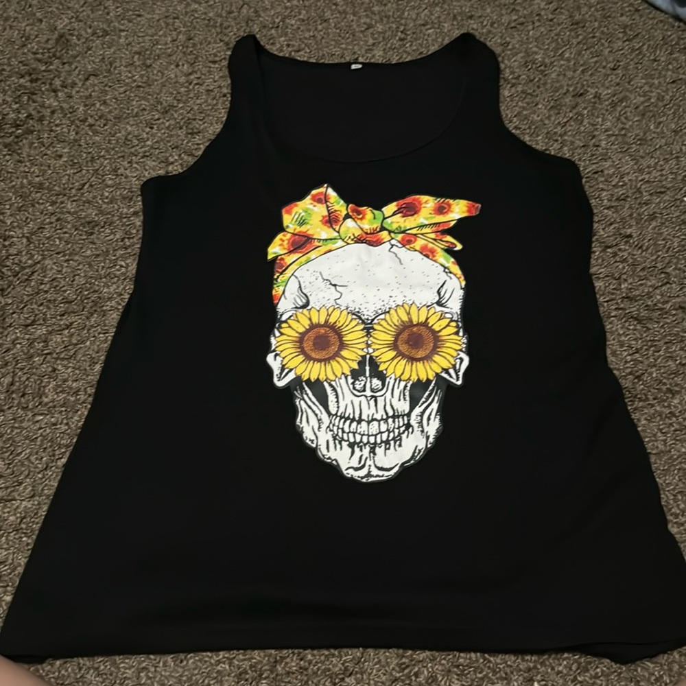 Sunflower skull tank top